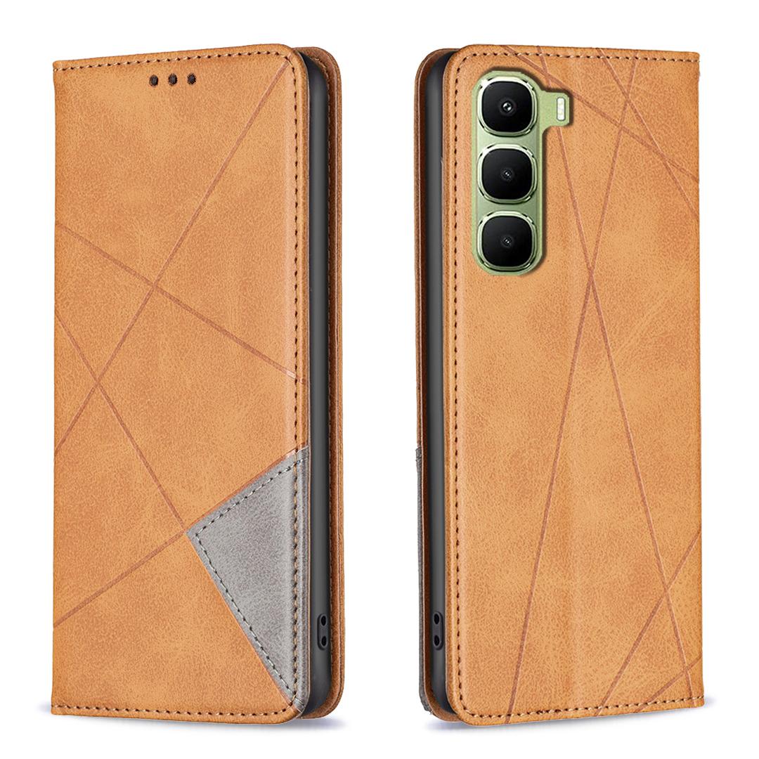 

For Infinix Hot 60 Pro+ 4G Case Card Slots Geometry Imprint Leather Phone Cover Yellow