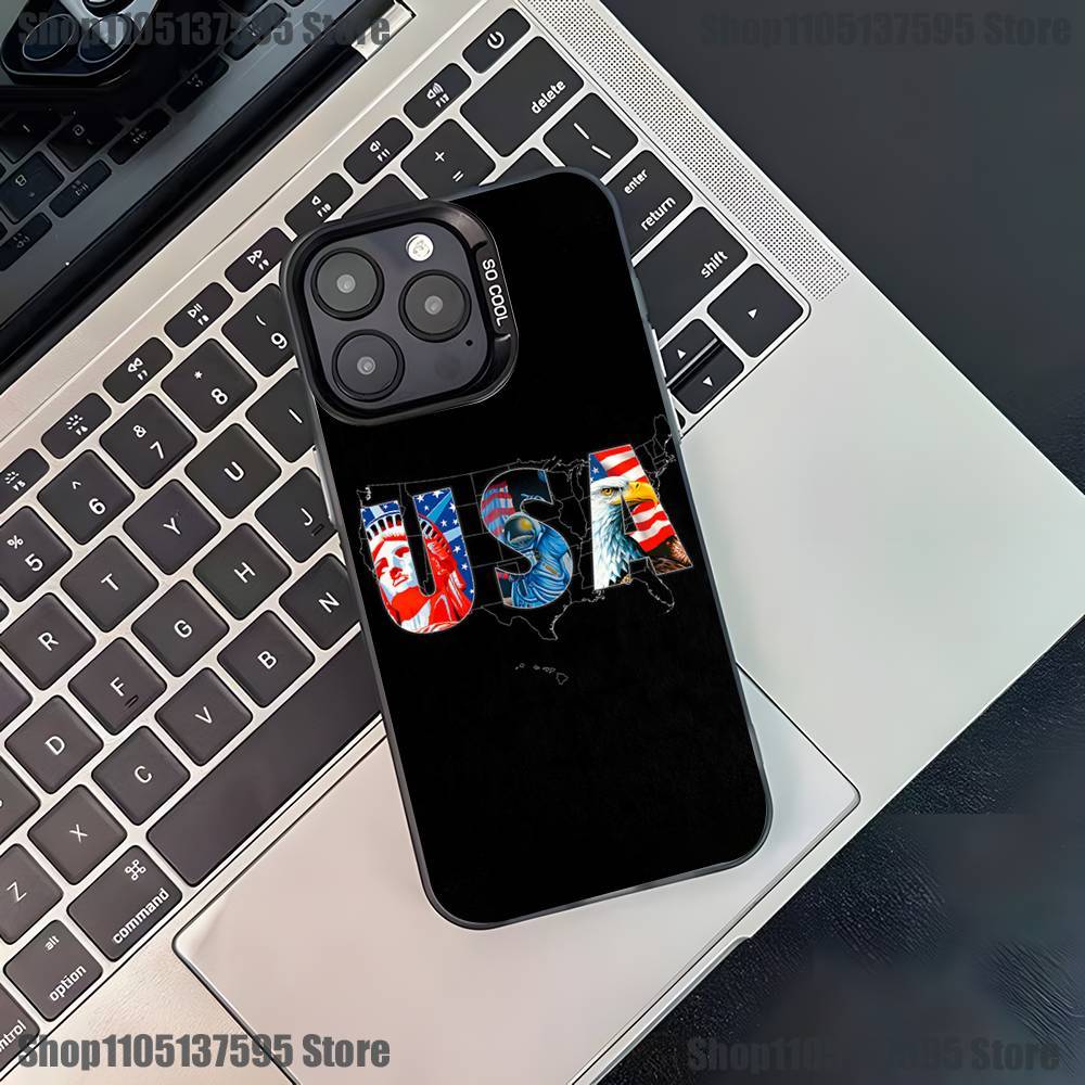 Flag American USA Phone Case For iPhone 17,16,15,14,13,12,11,Pro,XS,Max,Plus,Mini,SE4,E Black Matte Shockproof Cover