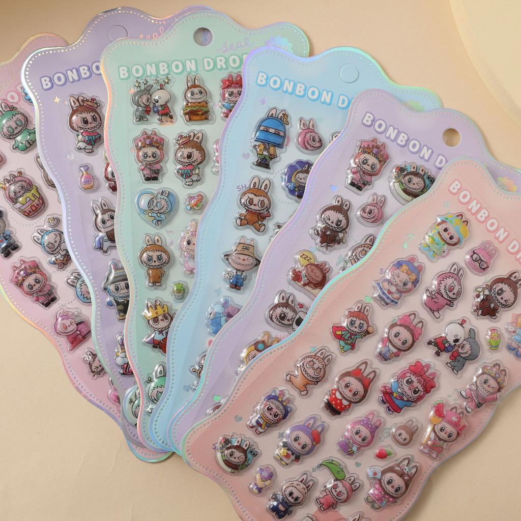 10pcs Wholesale Hot Cartoon Capybara Crayon Shin-Chan 3d Relief Rainbow Sticker Sticker Elf Sky Group Cartoon Rabbit Sticker