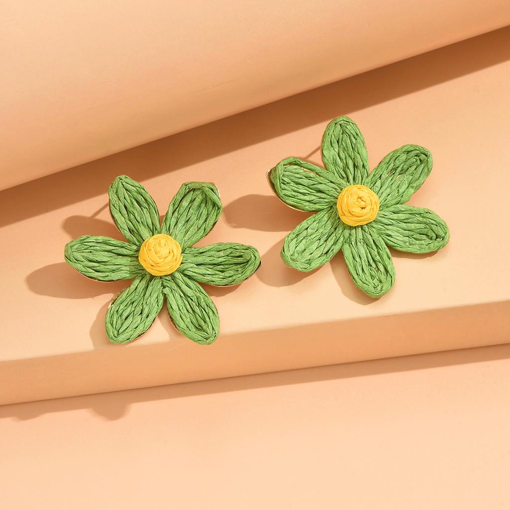 Cute Handmade Woven Sunflower Earrings Raffia Flower Ear Stud For Women Beach Vacation Jewelry Gift Accessories Gifts