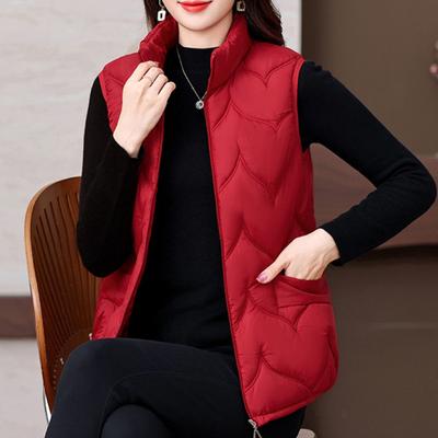 Yousheng Women Winter Vest Coat Thickened Padded Stand Collar Neck Protection Sleeveless Outerwear Zipper Closure Solid Color Keep Warm Waistcoat