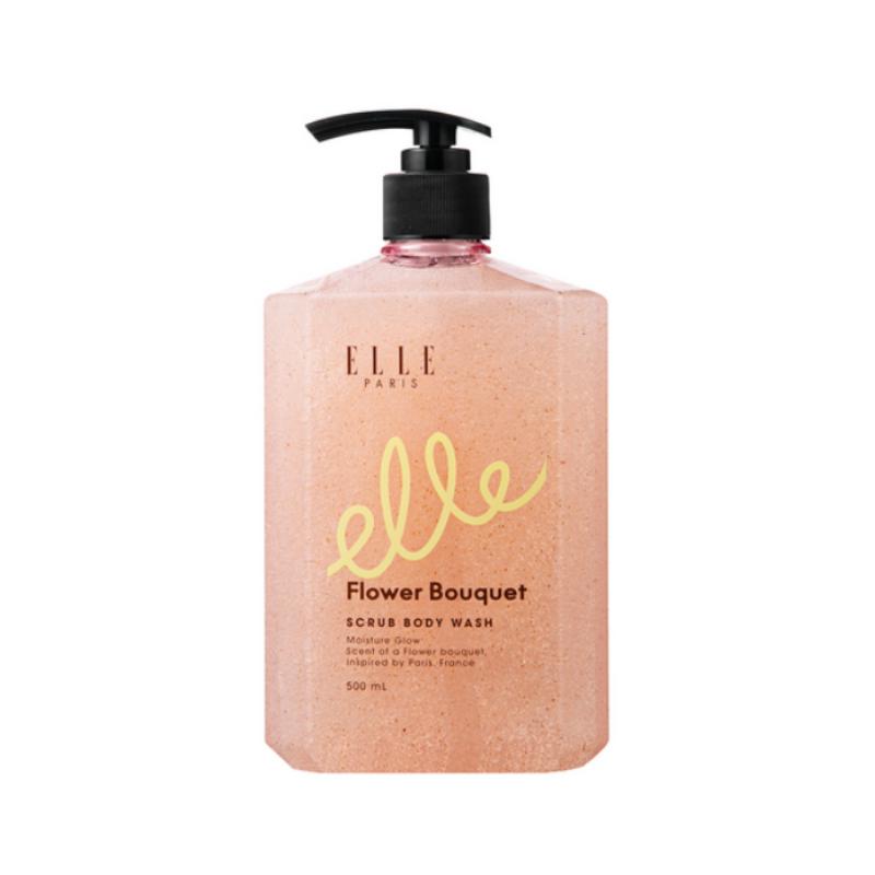 ELLE PARIS Scrub Body Wash Flower Bouquet Scent Exfoliating & Moisturizing Cleanser 500ml