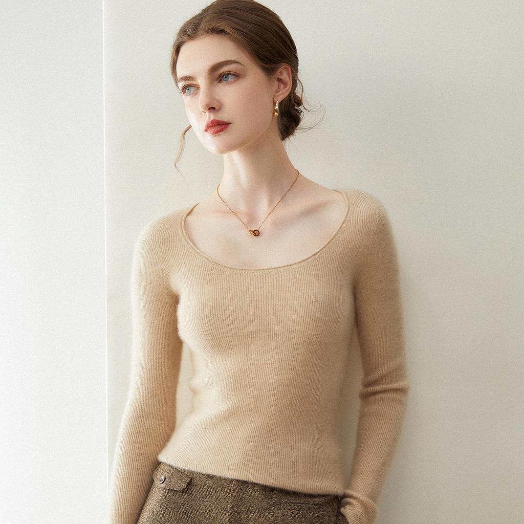 2025 Women's 100% Pure Cashmere U-Neck Slim-Fit Knit Sweater, Autumn/Winter Collection