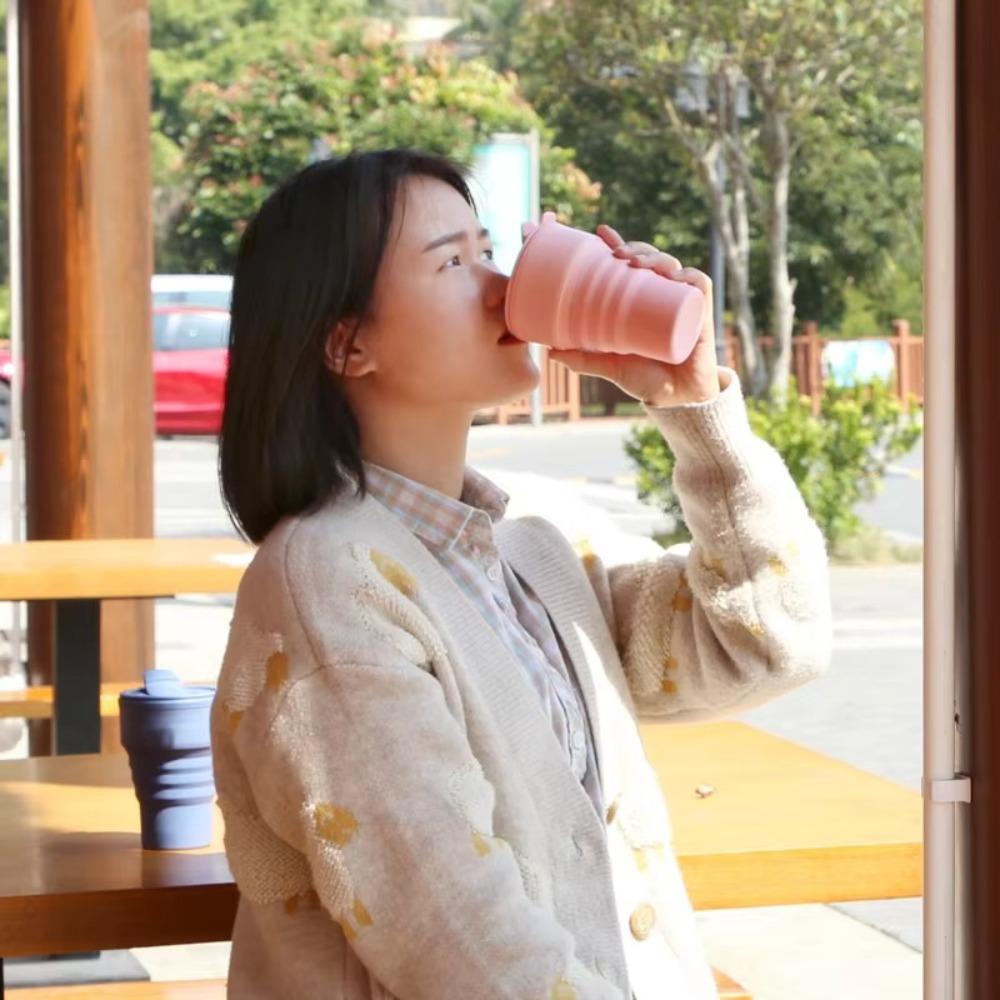 375ml Folding Coffee Cup Silicone with Lid Collapsible Cups with Lid Foldable Reusable Portable Travel Tumbler Dining