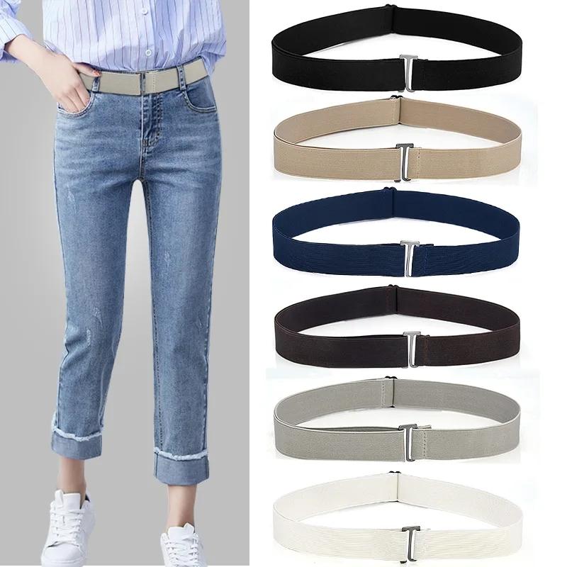 New Waistband Women Invisible Belt Buckle Plastic Comfortable Elastic Belt For Women Men Adjustable No Show Web Belt For Jeans