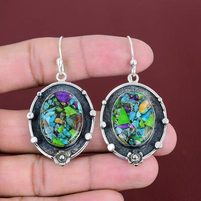 Fiesta Kingman Turquoise Earring Multi Copper Turquoise Earrings 925 Sterling Silver Earring Gemstone Earrings Handmade Jewelry Drop Earring