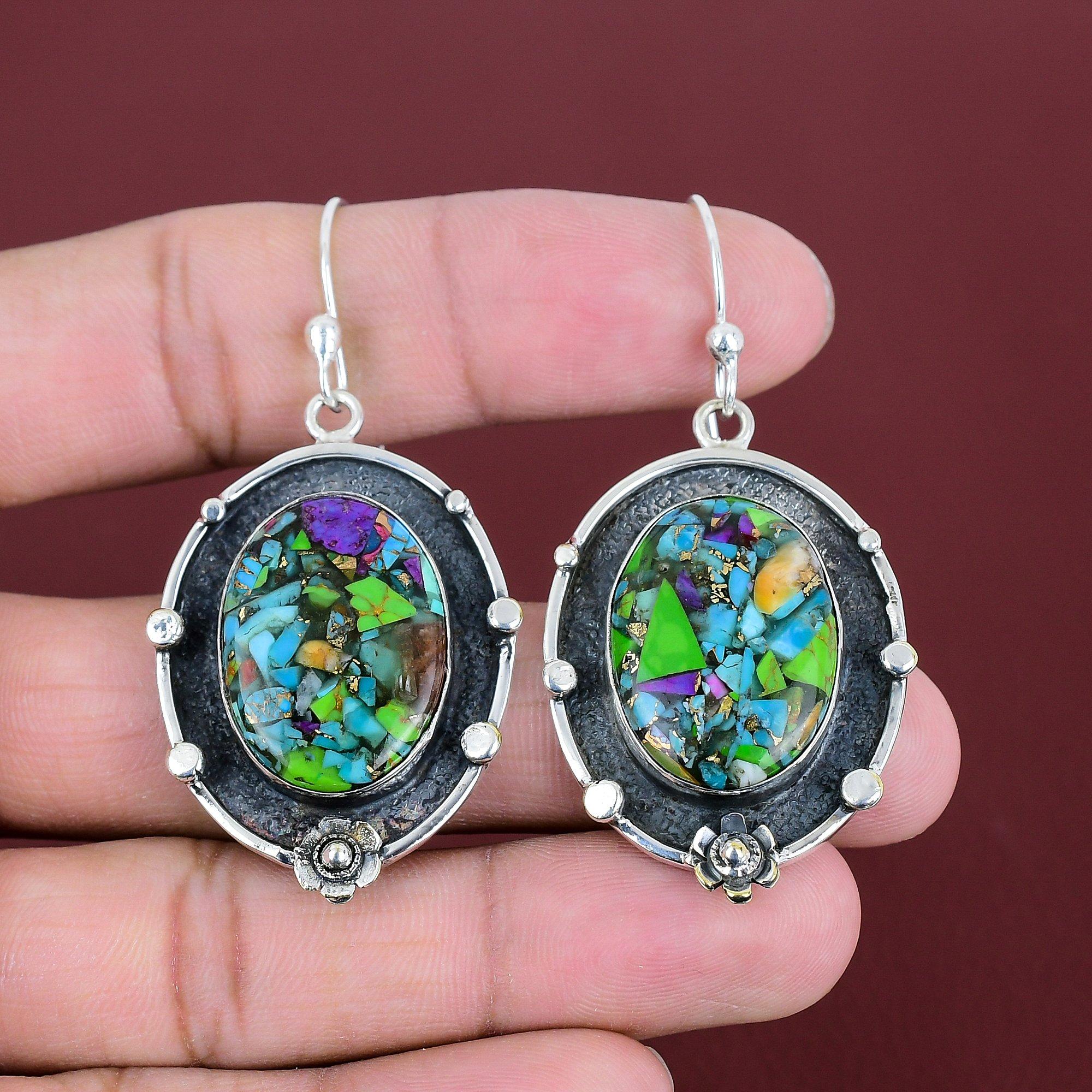 Fiesta Kingman Turquoise Earring Multi Copper Turquoise Earrings 925 Sterling Silver Earring Gemstone Earrings Handmade Jewelry Drop Earring