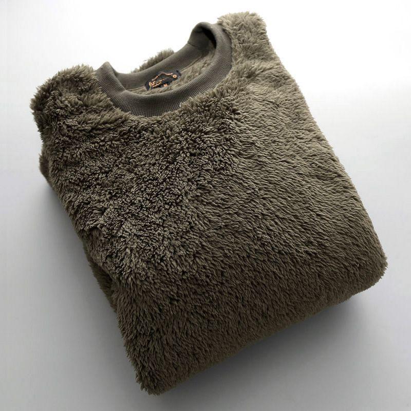 Double-Sided Plush Coral Fleece Round Neck Sweatshirt - Men's Plus Size, Autumn/Winter Trendy Warm Pullover Jacket.