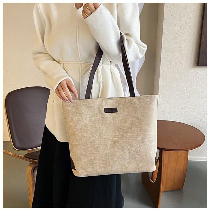 Simple and fashionable commuter shoulder bag women's leisure large-capacity tote bag new linen portable shoulder bag