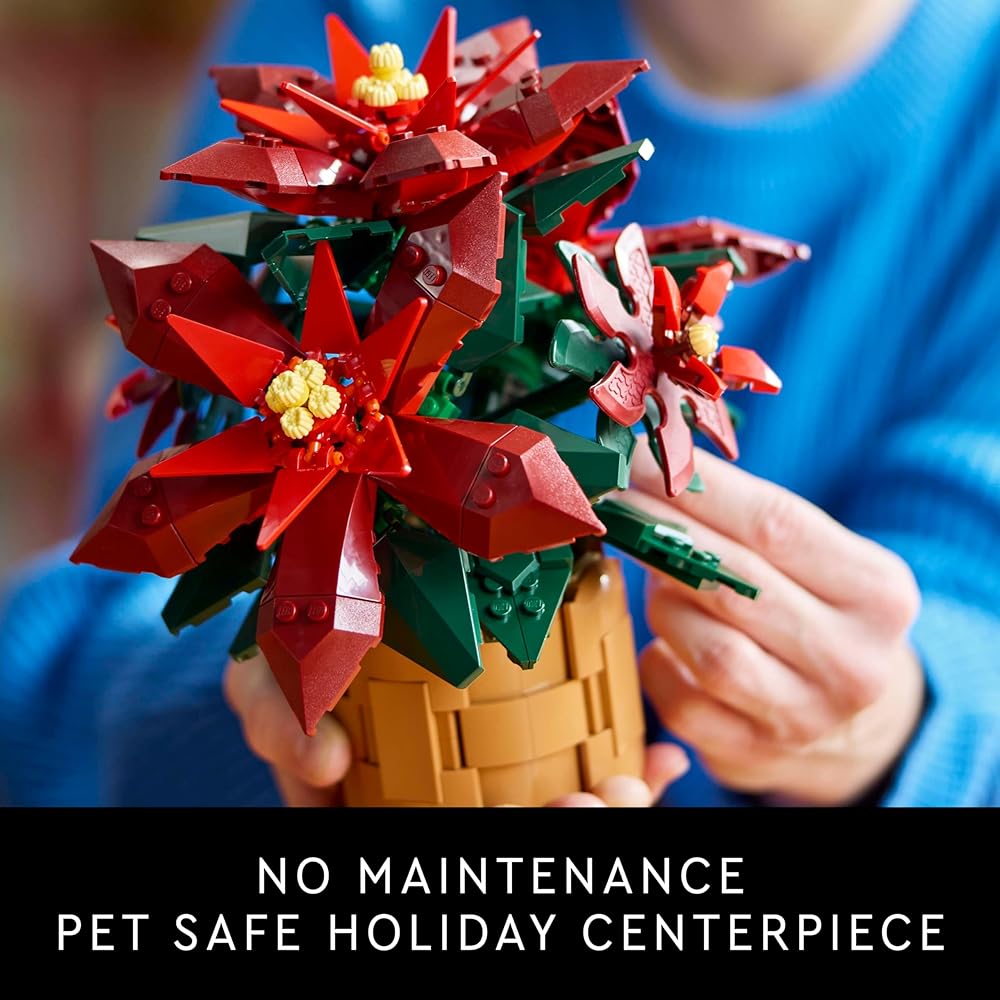 LEGO Icons Poinsettia Building Set Decorative Flower Centerpiece Holiday Decoration for Adults 10370