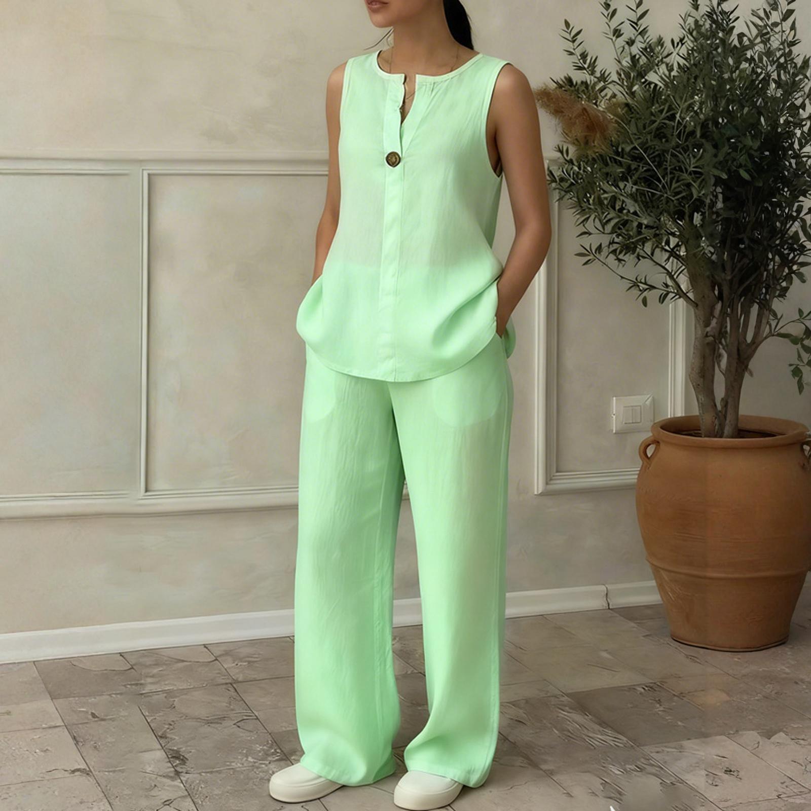 

Women s Casual V-neck Pullover Vest And Pants Set L зелёный