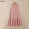 ZANZEA Women Casual Round Neck Solid Color Loose Sleeveless Dress