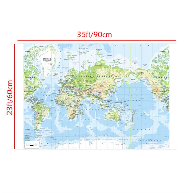 Without Frame English-World Map-Geographic Map with Cities Backdrop,Travel Supplies,for Classroom,Dorm,Office Decor