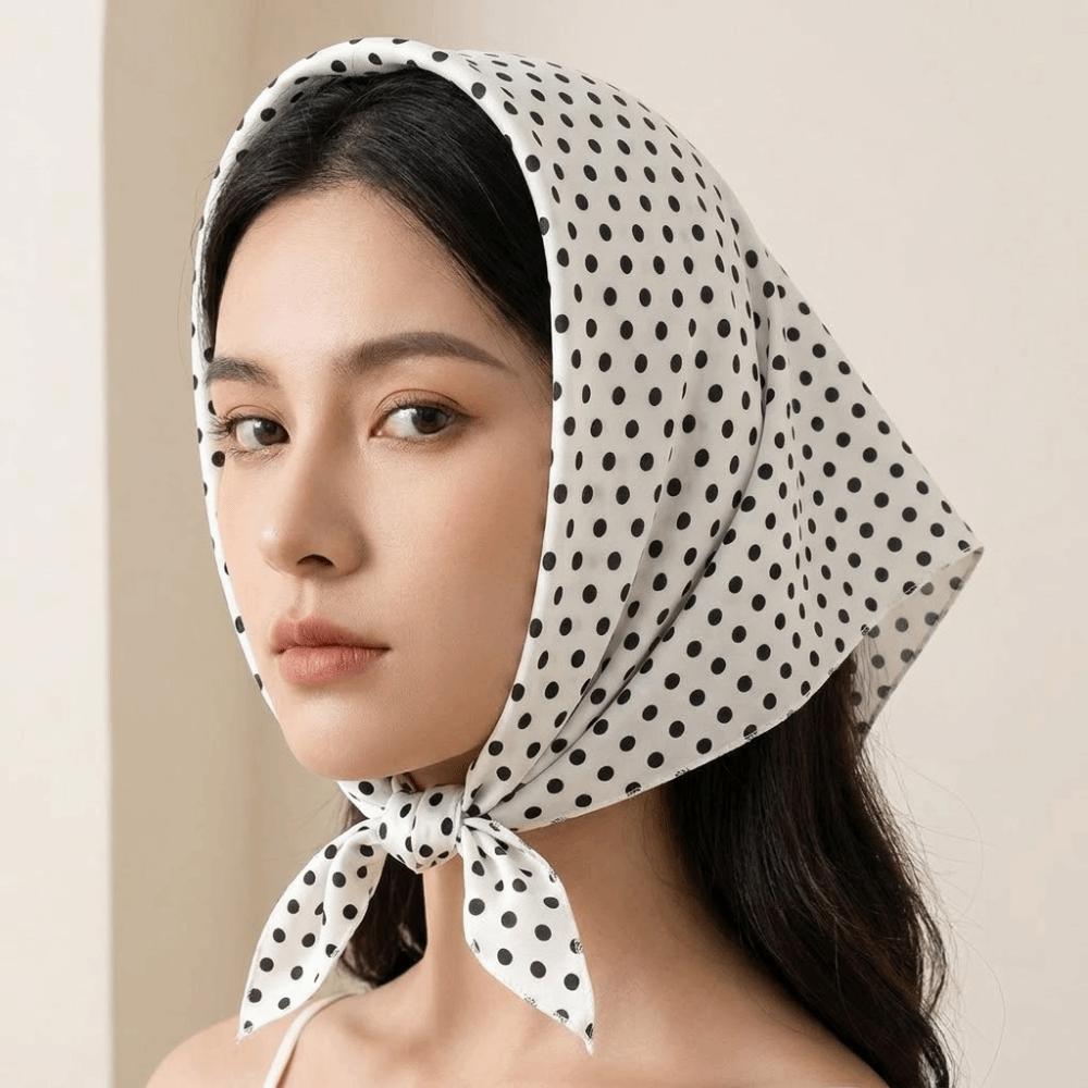 Polyester Polka Dots Triangle Scarf Thin Head Wraps Stacked Wear Foulard Hair Band Travel Matching