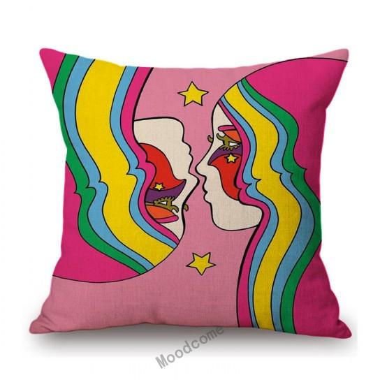 Cartoon Pop Art Hippie Modern Art Sun Girl Fashion Sofa Throw Pillow Case Cotton Linen Bench Cushion Cover Case