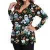 Damen Plus Size Langarm V-Ausschnitt Bluse mit Halloween-Print Lässiges Tunika-Oberteil für den Herbst