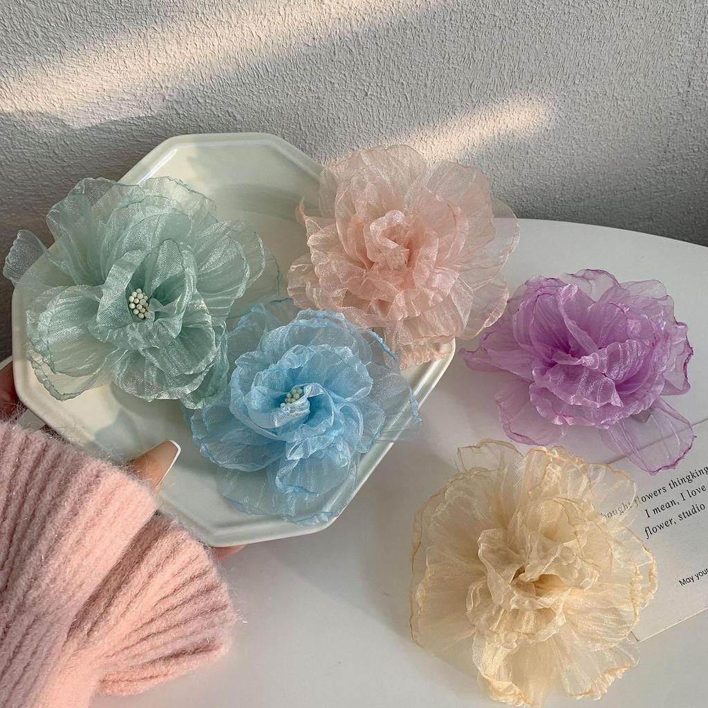 Mesh Flower Hair Clip Super Fairy Bang Clip Sweet Women Headdress Hairpin Girls Hawaii Beach Vacation Hair Accessories