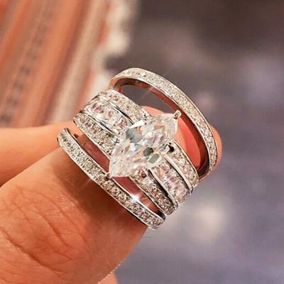 2026 New High End Horse Eye Geometric Ring Three Piece Set Light Luxury Zircon Fashion Accessories Engagement Wedding Ring