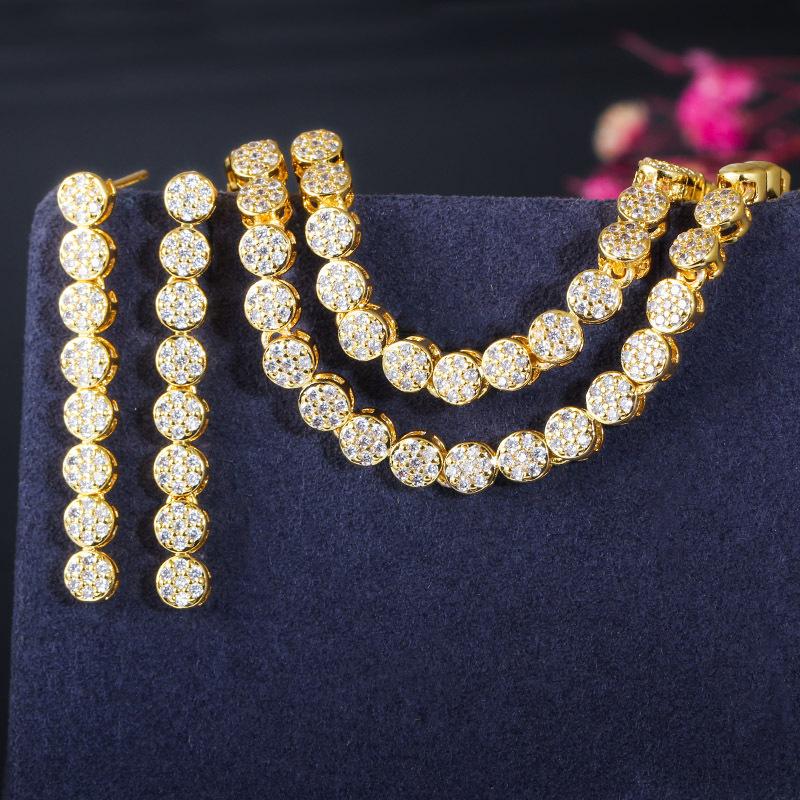 Bridal Wedding Accessories, Zircon Necklace Earrings, Two-Piece Jewelry Set T0150