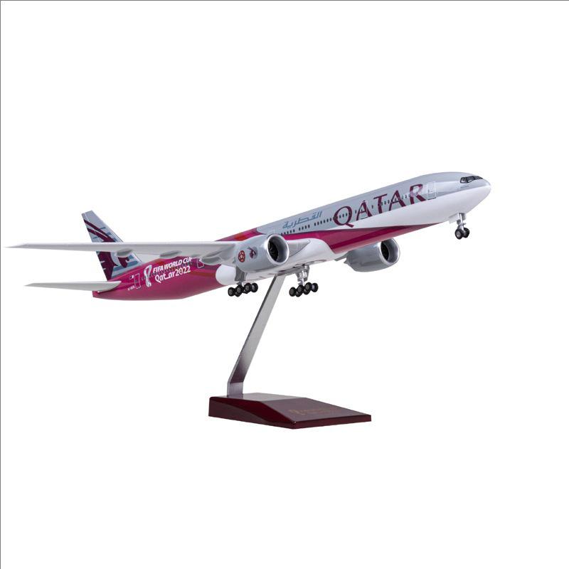 

Qatar B777 World Cup Airplane Model with Lights & Wheels - Realistic Static Display Ornament