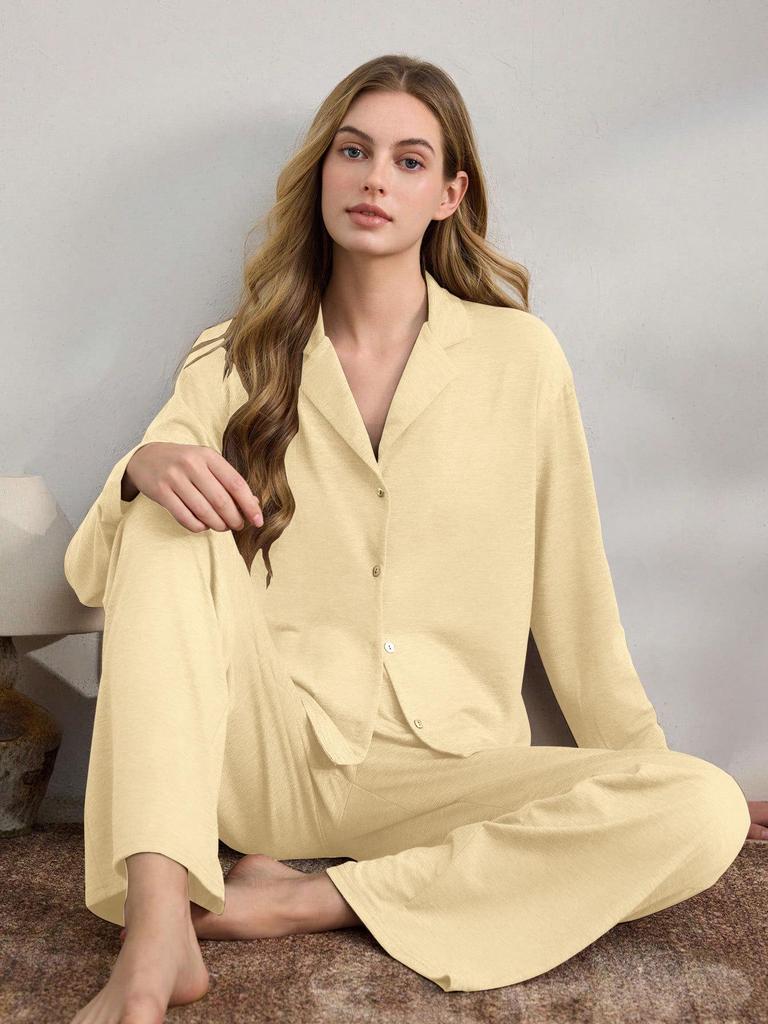 European Style Women's Autumn/Winter Pajama Set: Casual Long Sleeve Cardigan & Pants Homewear