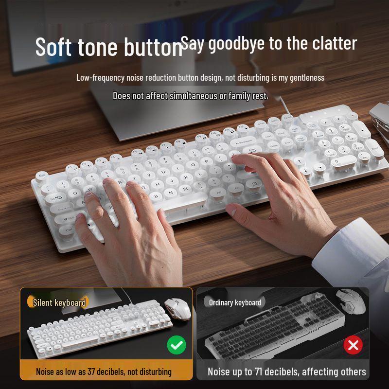 Retro Punk Wired Mechanical-Feel Silent Keyboard for Gaming & Office Use