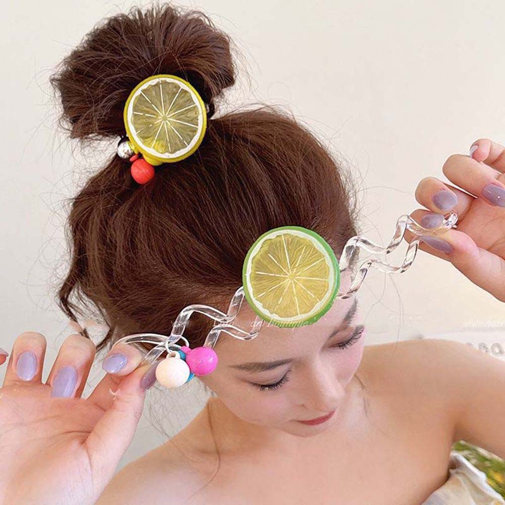 Fruit Lemon Shape Summer Hair Scrunchies Telephone Wire Hair Rope Fruit Hair Ring Children