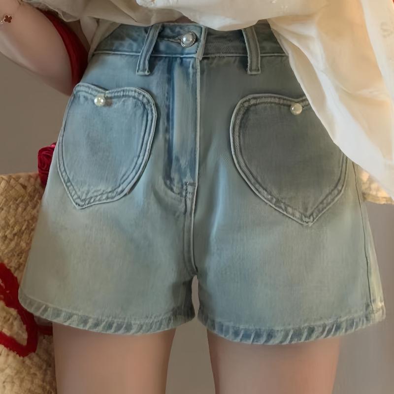 

Джинсовые шорты Love Peach Pocket Design для женщин, летние, с высокой талией, свободный крой, утягивающие, широкие шорты А-силуэта XL