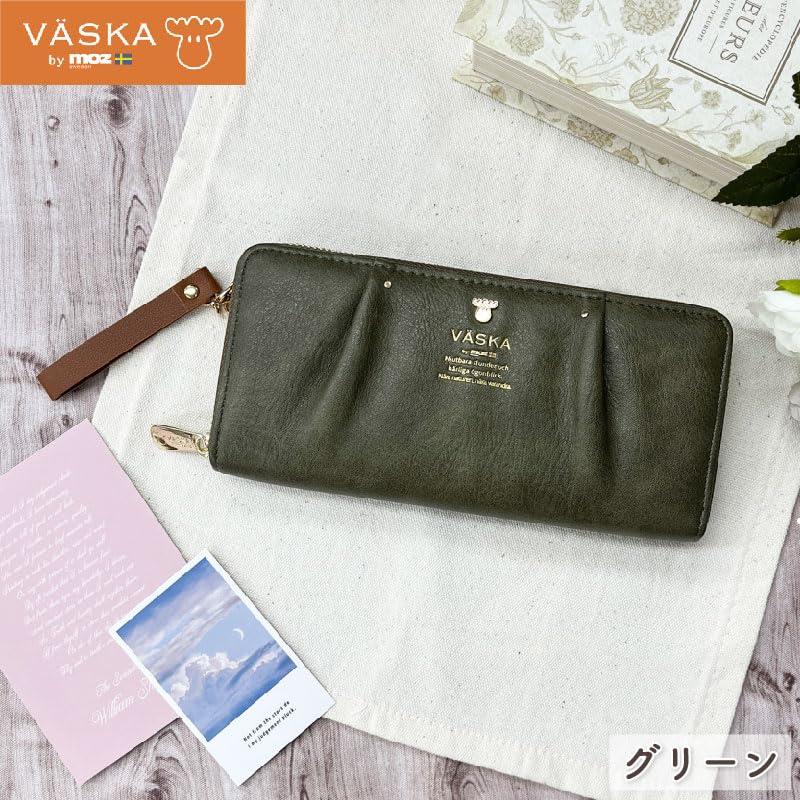 K-PARTS VASKA by moz Roxy Round Zipper Long Wallet, Moz VASKA Moose Wallet, Multi-functional with Card Slots, Perfect Gift for Women, Girls, and