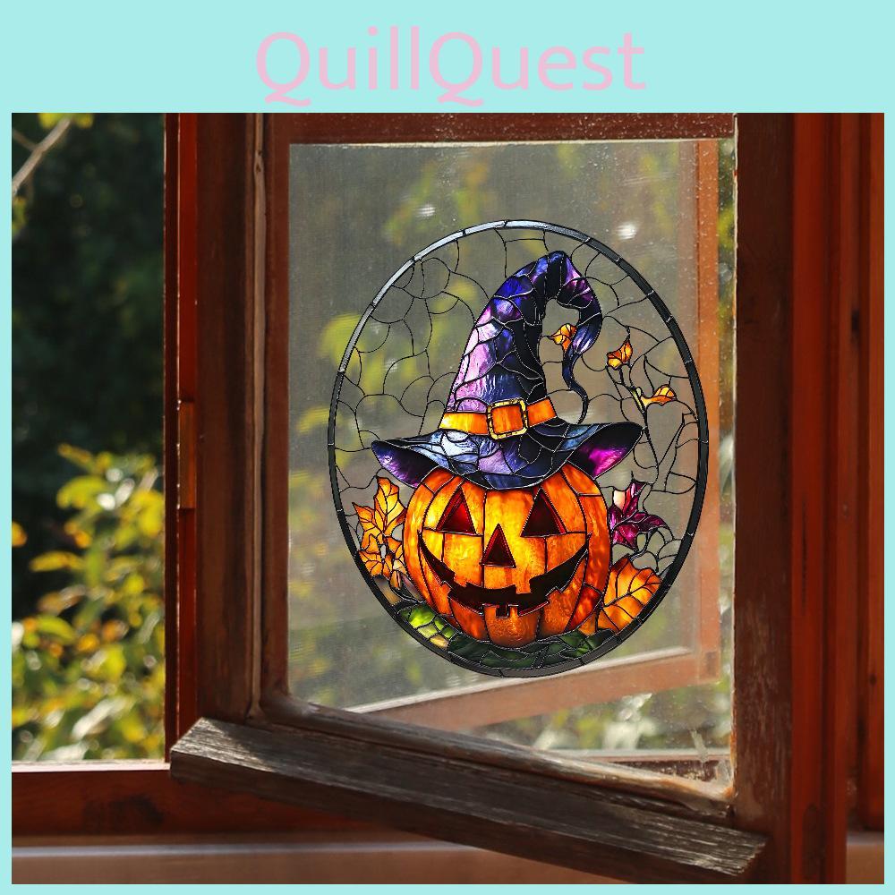 Halloween Witch Pumpkin Hat Uv Static Glass Showcase Home Decor Stickers