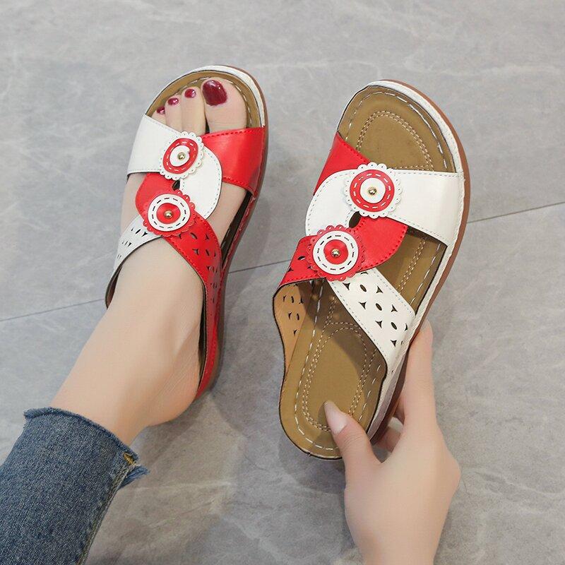 2025 Large Size Slippers Retro Women s Shoes Flower Flat Bottom Round Head Casual Sandals Slippers 35 красный 2756₽