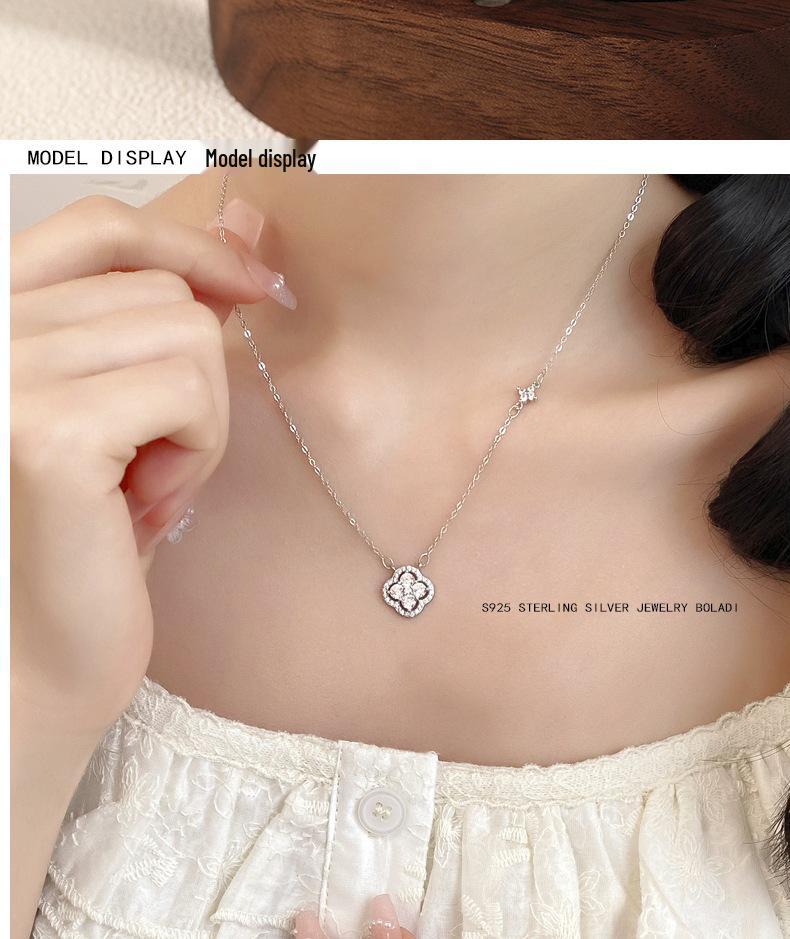 Elegant S925 Sterling Silver Four-Leaf Clover Necklace for Women - Luxe Design with Full Diamond Accent