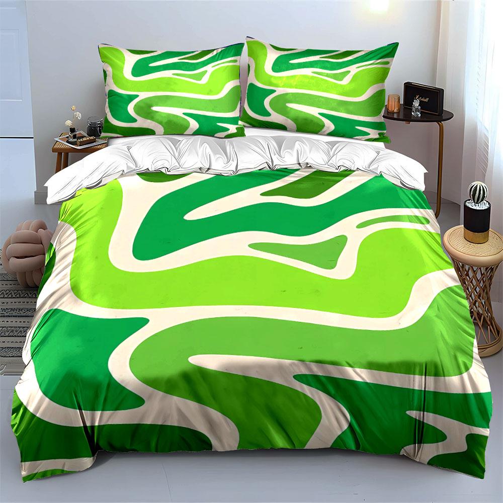 Green Abstract Wave Bedding Set Bedding Duvet Cover Set Duvet Cover Pillowcases (1 * Duvet Cover 2 * Pillowcases, Without Duvet Insert)