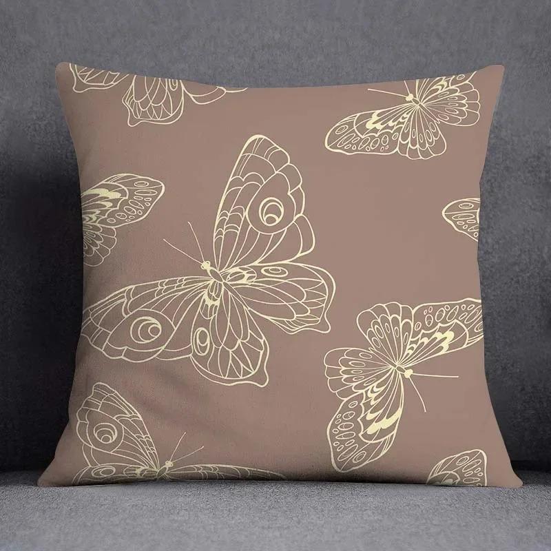 Vintage Butterfly Print Cushion Cover Peach Skin Throw Pillow Cover Pillowcase Sofa Living Room Spring Home Decor Pillow Case