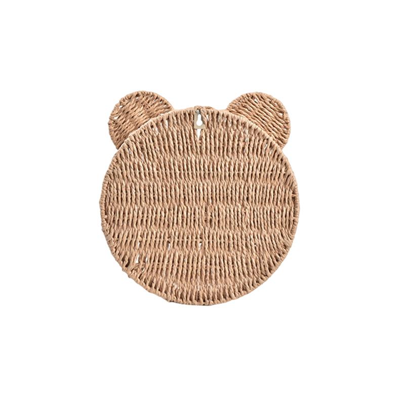 Cute Bear Ear Wall Mounting Shelf Rattan Wall Shelves Small Plant Display Storage Rack Home Decors Woven Hanging Storage Basket