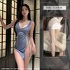 Sex underwear deep V French sexy, waist pumping pleated high split hip wrap thin lace-up strap pure desire suspender skirt