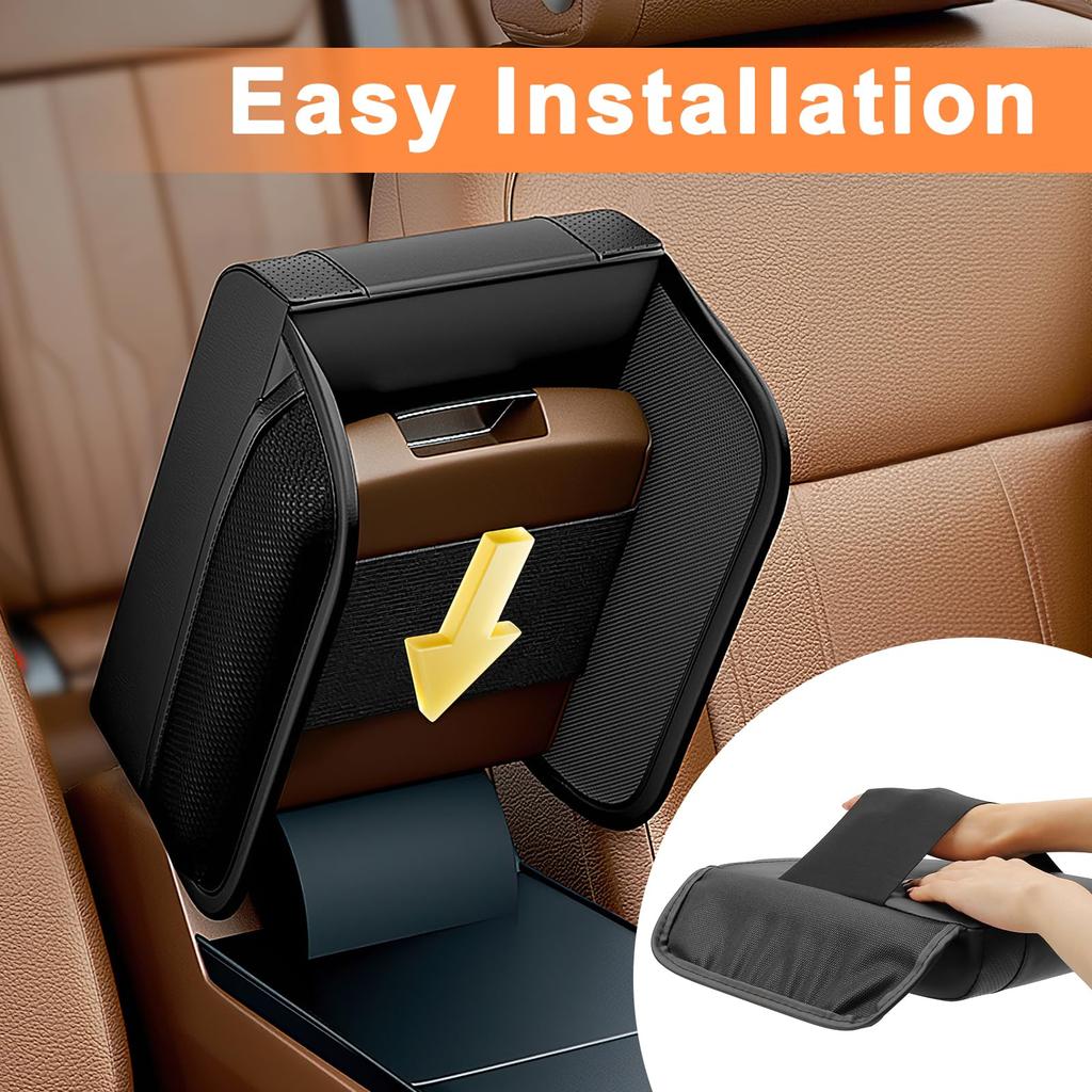 Universal Car Armrest Box Booster Pad Premium Memory Foam Elbow Rest with Pocket Central Leather Armrest Pad Car Accessories
