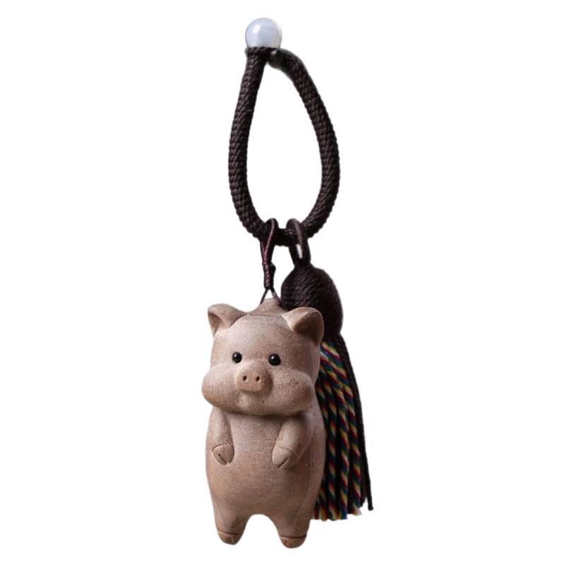 Violet Peach Wood Pig Pendant Keychain Ornament