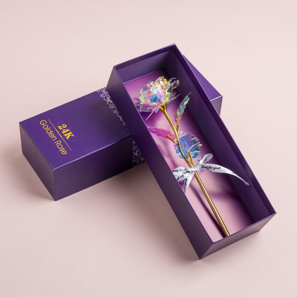 Long Stem Gold Foil Rose Flower Romantic Rose Flower Gift Box Birthday Present