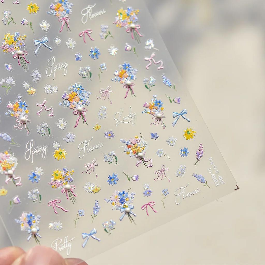 White Flower Petal Cherry Blossom Peach Blossom Falling Petal Floral Gradient 5D Self Adhesive Nail Art Sticker Manicure Decals