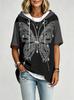 Plus Size Women's Short Sleeve Hoodie Top Gold Butterfly Print Loose Drop Sleeves Hoodie
