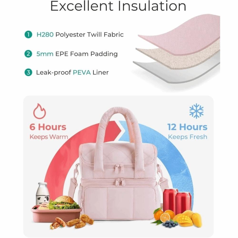 Insulated Lunch Box Double Deck Puffer Tote Easy To Use Lunch Bag  Outdoor