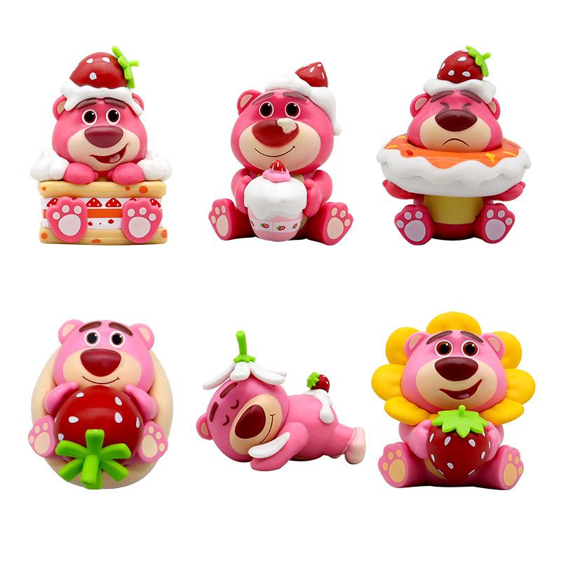 Disney 6 PCS/Set Dessert Strawberry Bear Action Figure Toy Story 3 PCS Set PVC Model Doll Decorative Statue Toy Kids Gift 6pcs