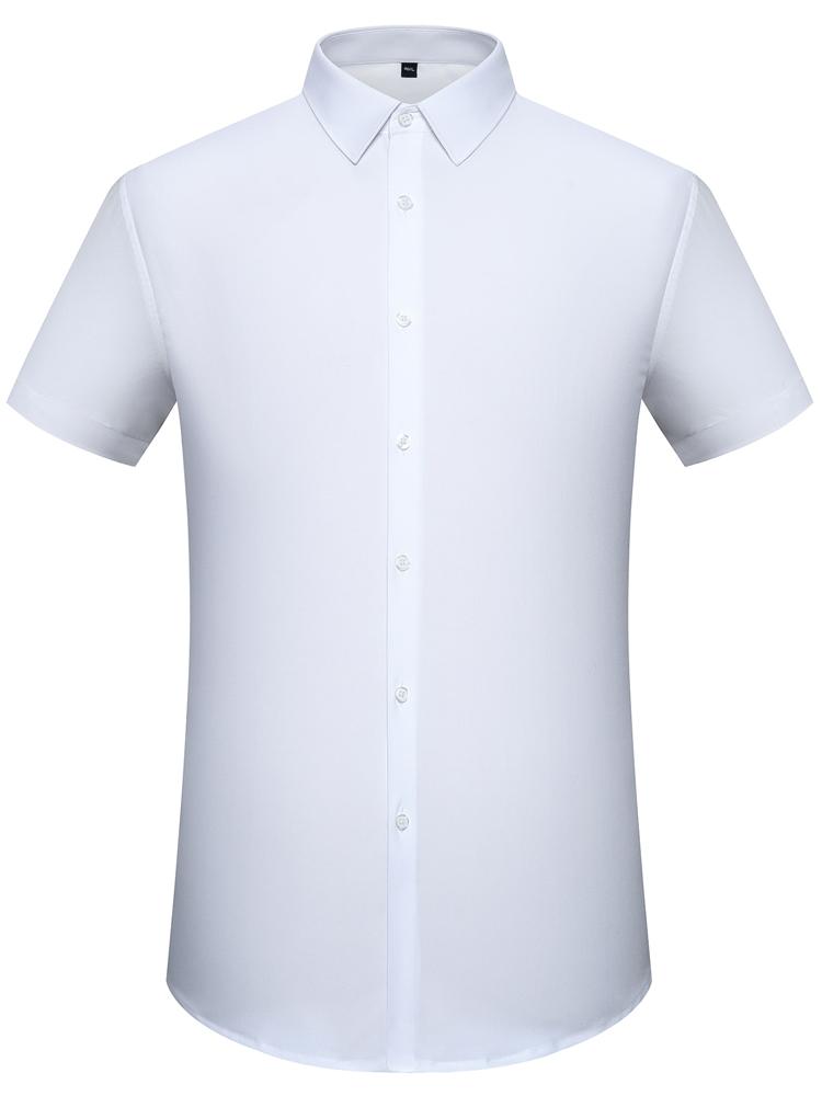 

Мужская летняя однотонная классическая рубашка с короткими рукавами без кармана, классические рубашки из эластичного бамбукового волокна обычного кроя, легкие в уходе 39 белый