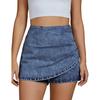 Women's White Short Top and Light Blue Denim Skirt Set with Asymmetric Hem and Slit