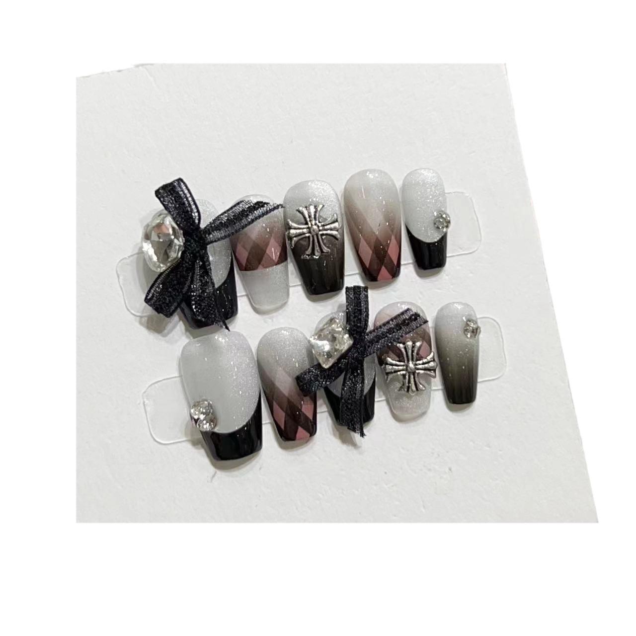 

Ношение Ногти Ручная работа Накладные ногти Патчи Высококлассный Фиолетовый Лавандовый Гипсовый Цветок Продукты для Нейл-арта Могут быть Сняты и Использованы medium M