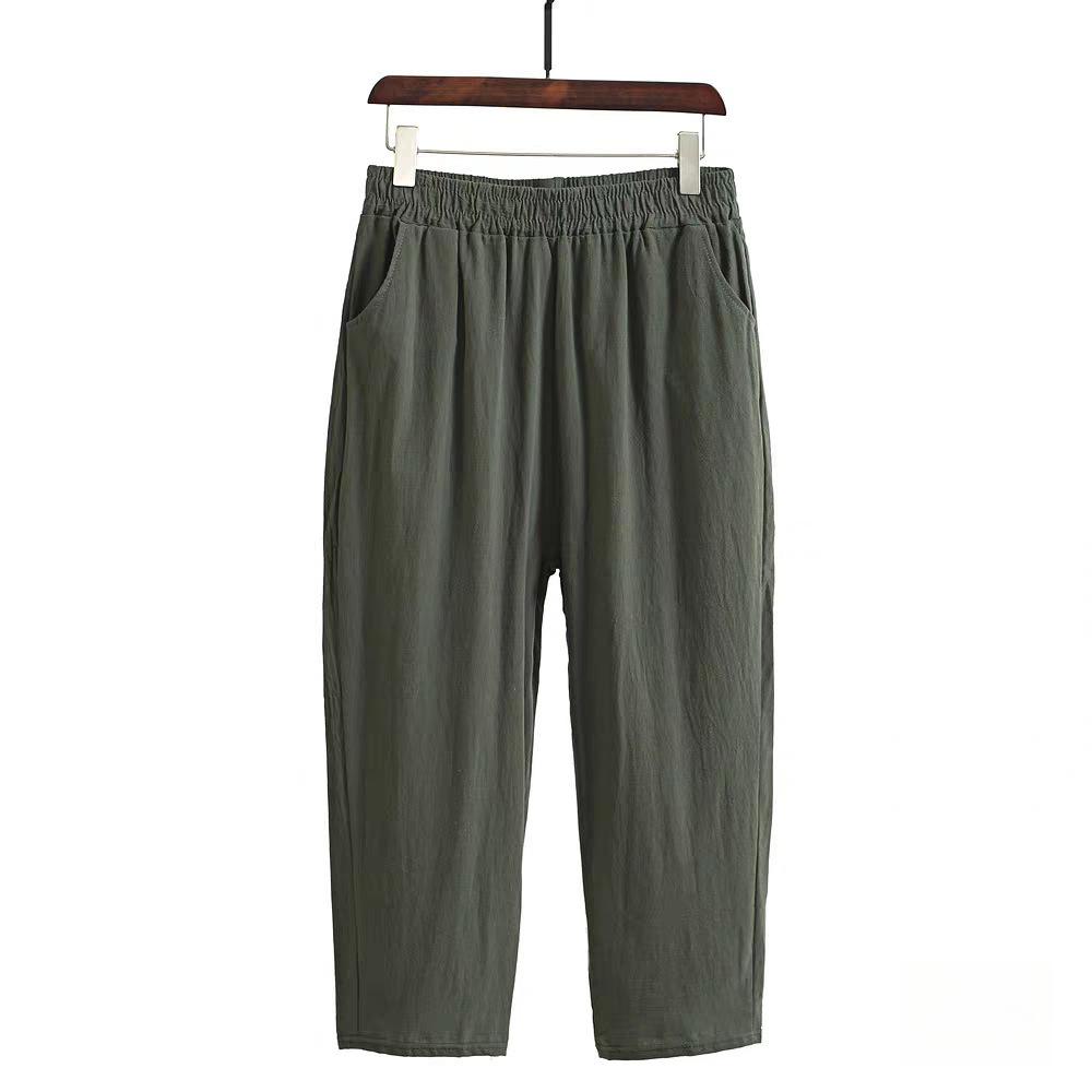 Spring Summer Casual Cotton Linen Pants Women Elastic Waist Solid Pockets Retro Loose Women's Harem Pants Trousers Bottoms