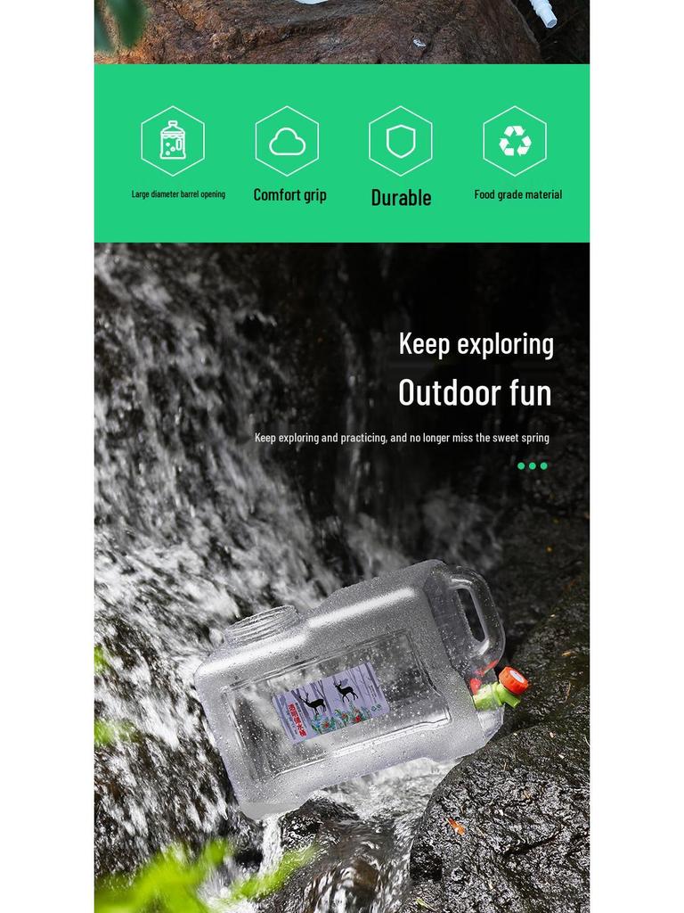 Transparent Outdoor Camping Water Bucket with Faucet and Lid - Food Grade Square Storage Container for Drinking Water