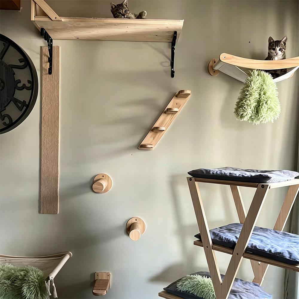 1 Piece Wall-mounted Cat Climbing Rope Solid Wooden Pedals And Sisal Rope Kitten Training Claw Grinding Indoor Cat Furniture