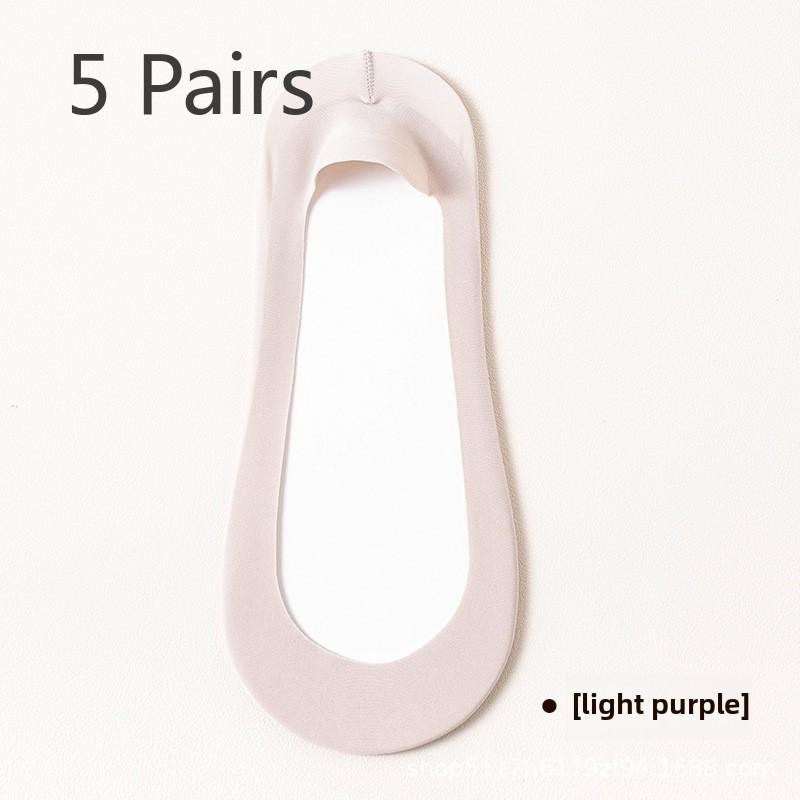 5 Pairs of Women's Summer Solid Color All Over Cotton Sole Invisible Shallow Mouth Boat Socks